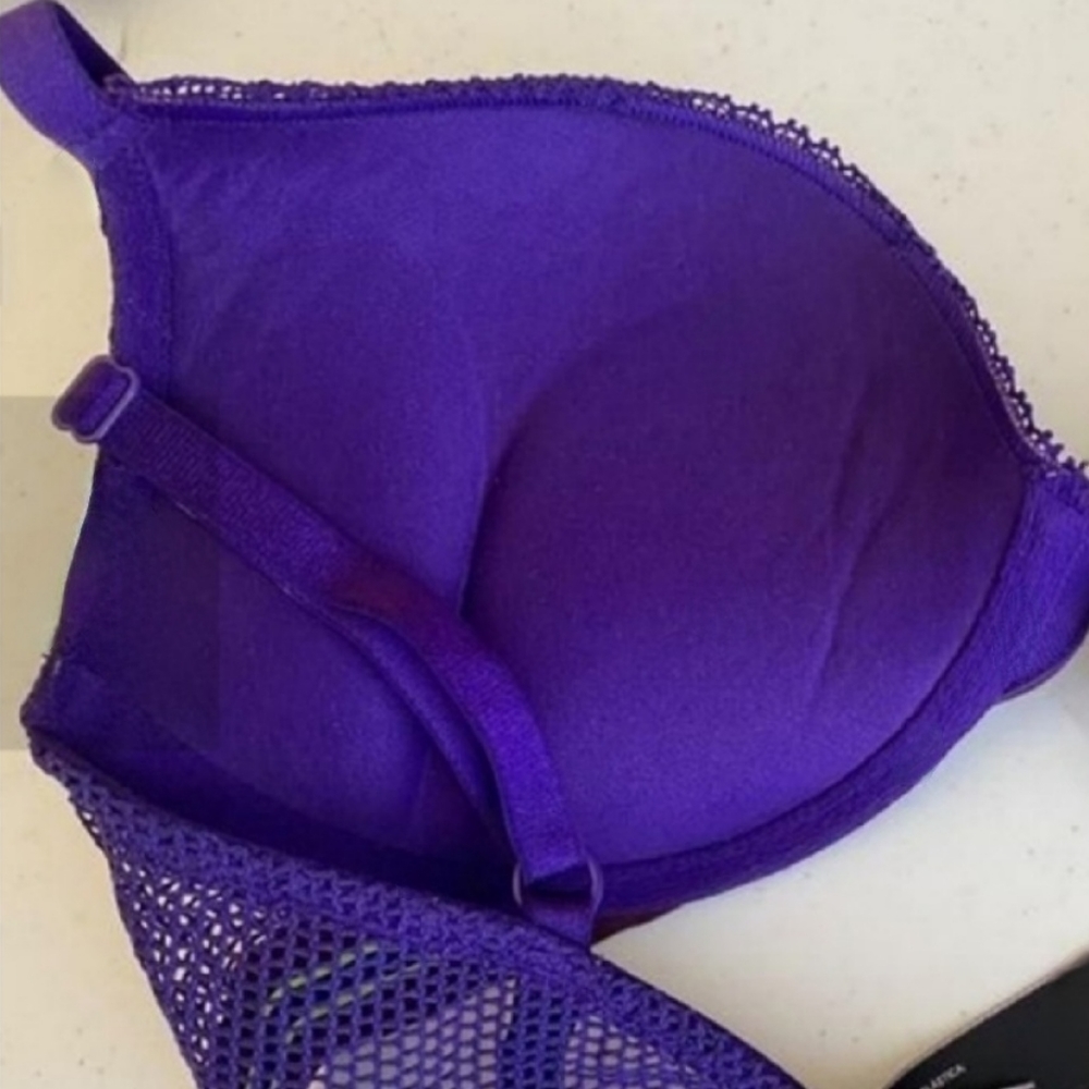 Victorias Secret purple rapture striped band bombshell plunge push up bra 34D - Picture 8 of 16